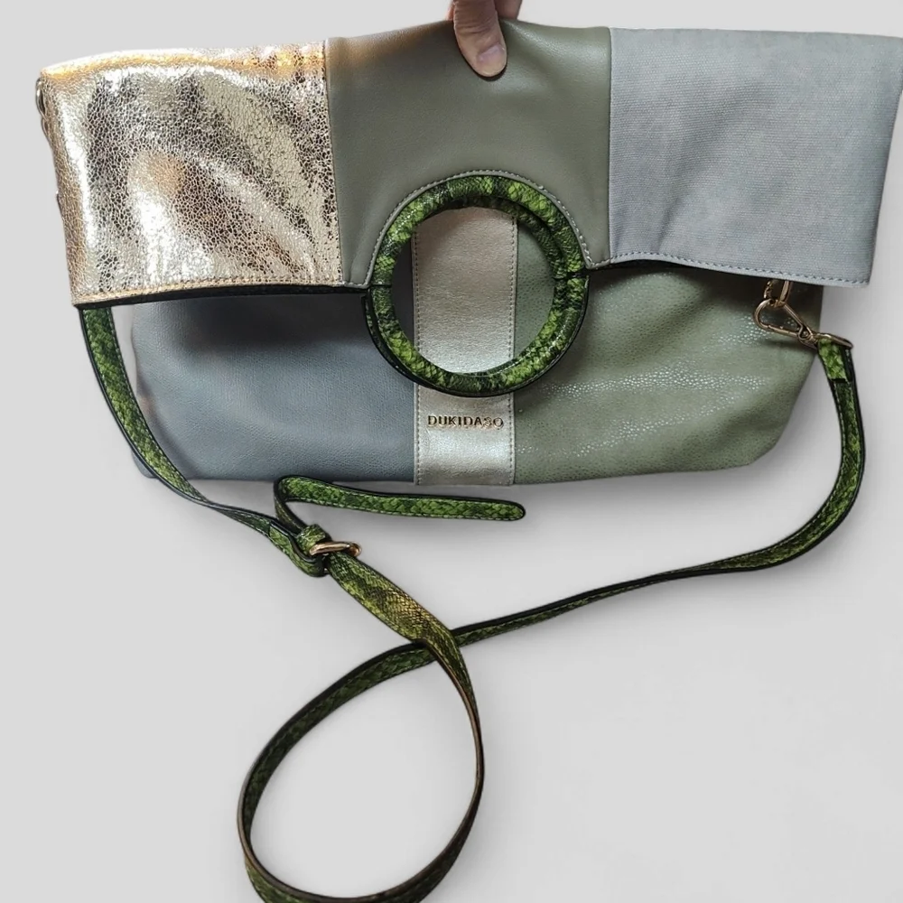 NWOT DukiDaso Green, Gray & Gold Tote